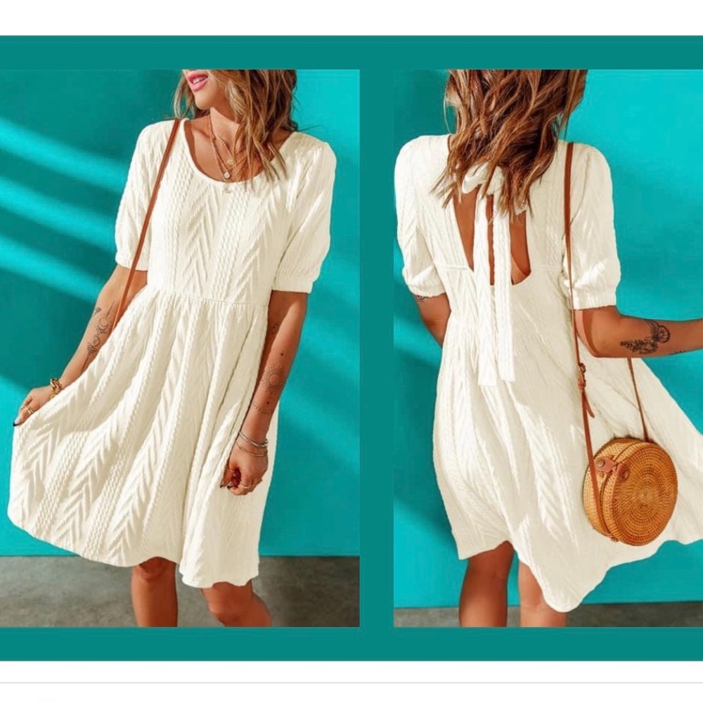 NEW- Atelier Chic & Classy Ivory Puff Sleeve Dress- XL